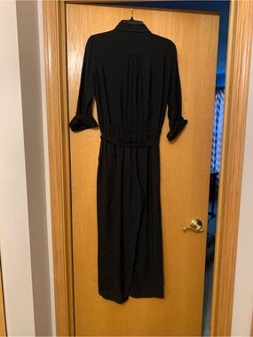 LOFT Black Maxi Jumpsuit with Belted Waist